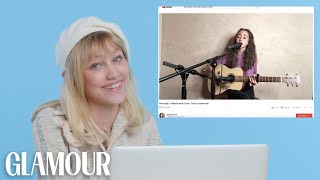 Grace VanderWaal Watches Fan Covers On YouTube  Glamour [upl. by Annekahs]