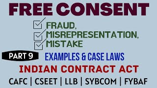 Fraud  Misrepresentation  Mistake  Free Consent  Indian Contract Act  Caselaws  Example [upl. by Gillan]