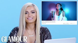 Bebe Rexha Watches Fan Covers on YouTube  Glamour [upl. by Zacarias340]