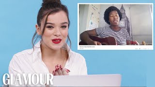 Hailee Steinfeld Watches Fan Covers On YouTube  Glamour [upl. by Sudnak]